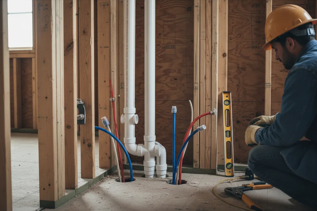 Drain and supply rough-in during Drain Cleaning in Walnut